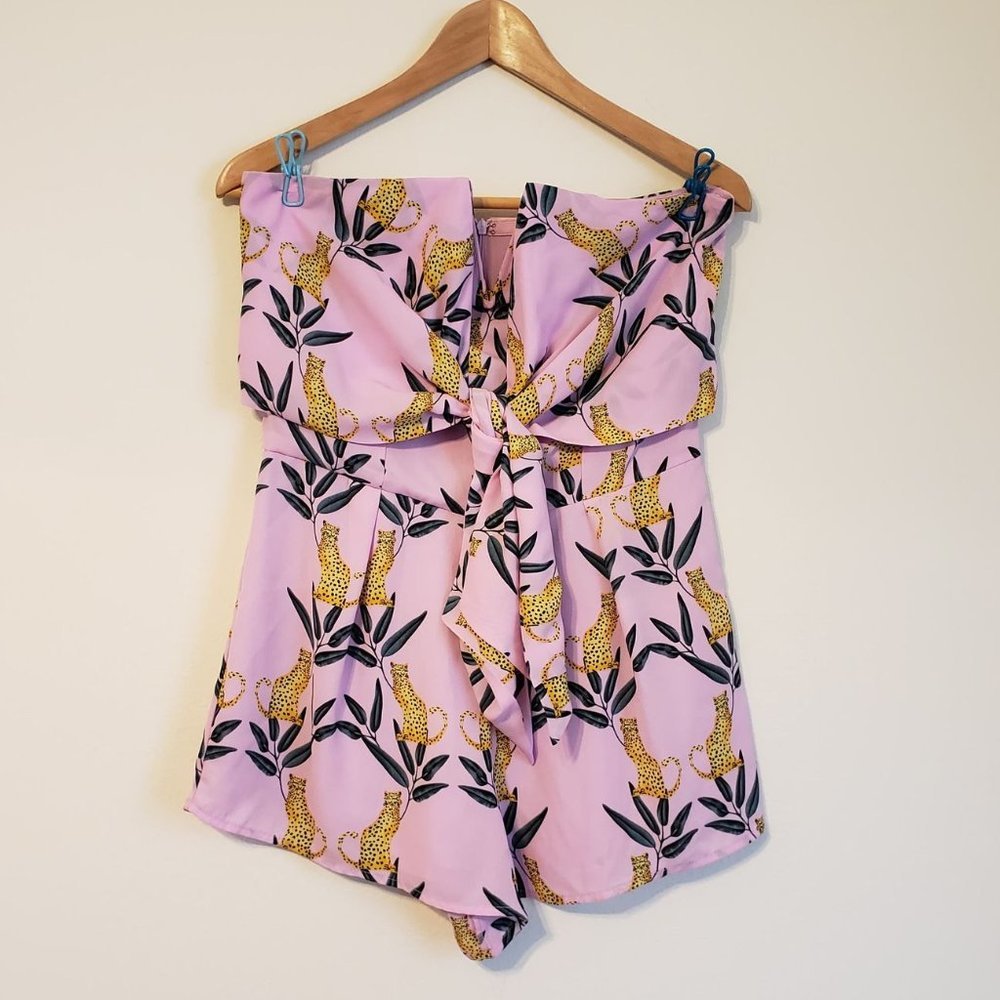 Buddy Love Jumbie Cheetah Print Strapless Romper Size Small